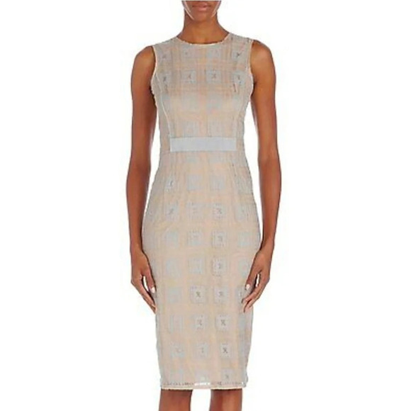 Ports 1961 Dresses & Skirts - Ports 1961 silk Geometric Lace Ribbon embroidered shift beige dress size 2